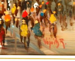 Vojnits Richárd (1942-): Nagyvárosi forgatag. Olaj, farost, jelzett, keretben, 40×70 cm