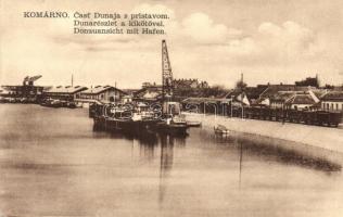 Komárom, Komárno; Duna részlet a kikötővel / Cast Dunaja s prístavom / Danube detail, port (EK)