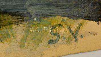 Somlai Vilma (1938-2007): Táj fákkal. Vegyes technika, papír, jelzett, 43×61 cm