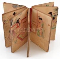 cca 1900 Japán színezett pornográf nyomatok kihajtható albumban, kissé foltos 18,5x12 cm / Vintage J...