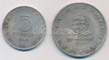 1948. 5Ft Ag "Petőfi" + 20Ft Ag "Táncsics" - "Szabadságharc sor" T:2 k...