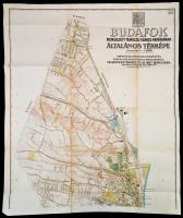 1929 Budafok rendezett tanácsú város határának általános térképe, felmérte és térképezte Szesztay Sándor, a hajtások mentén kis szakadásokkal, 88x76 cm.