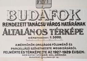 1929 Budafok rendezett tanácsú város határának általános térképe, felmérte és térképezte Szesztay Sá...