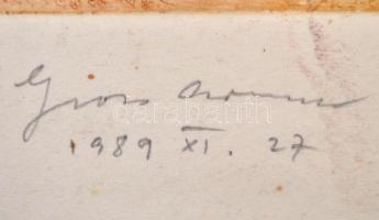 Gross Arnold (1929-2015): Gőzmozdonyok és a festő, színes rézkarc, jelzett, a művész által dedikált ...