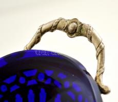 Ezüst (Ag) áttört kínáló, üveg betéttel (apró csorbával) jelzett,  mesterjeggyel, 26×14 cm, nettó:25...