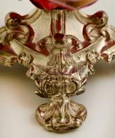 Antik ezüst (Ag) fűszertartó festett üveg betéttel, kopott, jelzett (1852), 10×10 cm bruttó:115 g / ...