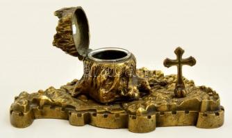 Irredenta bronz asztali tintatartó, jelezett (Ficzek K. érc műöntöde Budapest),  pótolt üveg betétte...