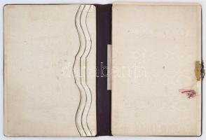 XIX. sz. író és levelező mappa, iratrendező. Dombornyomott bőr, hímzett virág díszítéssel, selyem bé...