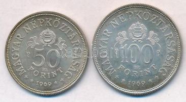 1969. 50Ft Ag + 100Ft Ag "Tanácsköztársaság" pár T:BU patina 
Adamo EM34, EM35