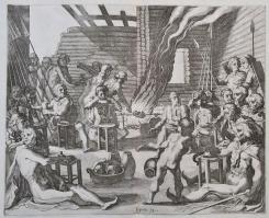 cca 1700 Lakoma jelenet. Rézmetszet. / Large etching of a feast 31x26 cm