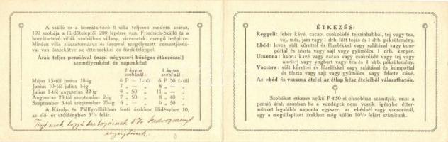 Friedrich szálló és pensió reklámlapja, kihajtható lap tájékoztatóval és a saját borítékjával. Hévíz...