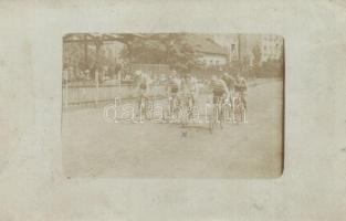 1919 Budapesti Millenáris síkpálya, kerékpáros verseny versenyzőkkel / Hungarian bicycle race, photo