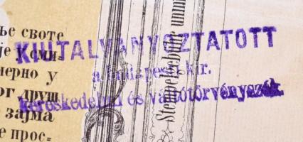 Pest 1871. "Első Magyar Sertéshizlaló és Kölcsön Előlegező Társulat" részvénye 200Ft-ról b...