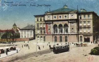 Temesvár, Timisoara; Ferenc József színház, villamos / theater, tram (EK)