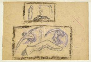 Bortnyik Sándor (1893-1976): Díszletterv vázlat 1924 . Szén-ceruza, papír, jelzett (B), feljegyzésekkel, 24,5×36 cm