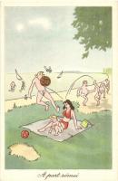 ~1950-1960. 4db-os sporttal kapcsolatos humoros képeslap / ~1950-1960. 4pcs of humorous postcards, s...