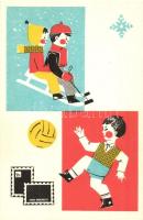 ~1950-1960. 4db-os sporttal kapcsolatos humoros képeslap / ~1950-1960. 4pcs of humorous postcards, s...