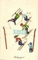~1950-1960. 5db síeléssel kapcsolatos motívum lap / ~1950-1960. 5pcs Skiing motive postcards