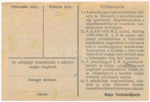 1946. 1.000.000AP nem kamatozó Pénztárjegy "Másra Át Nem Ruházható", "M.Kir.Postataka...