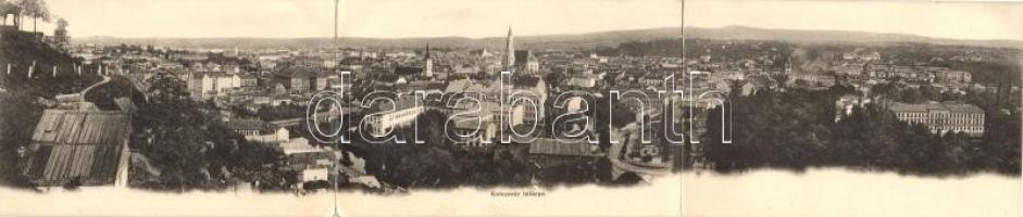 Kolozsvár, Cluj; 3-részes kihajtható panorámalap. Schuster Emil kiadása / 3-tiled foldable panoramacard (hajtásnál kissé szakadt / bent till broken)