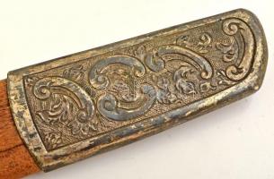 cca 1800 Oszmán tiszti(?) kard hüvelye, aranyozott ezüst (Ag.) szerelékkel, bőr borítással, hiányos ...