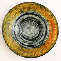 Gorka Lívia (1925-2011): Zöld-szürke falitál, mázas kerámia, jelzett, apró kopásokkal, d: 28,5 cm