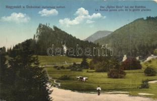 1914 Dobsina, Dobsiná; Hegyeskő a Jégbarlang mellett / Der Spitze Stein bei der Eishöhle / rock, ice cave, valley (EB)