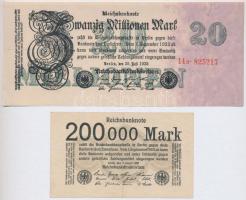 Németország / Weimari Köztársaság 1923. 200.000M + 20.000.000M 6 jegyű sorszámmal T:II-III Germany / Weimar Republic 1923. 200.000 Mark + 20.000.000 Mark 6 digit serial C:XF-F Krause 97, 100