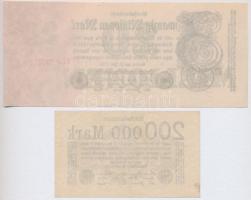 Németország / Weimari Köztársaság 1923. 200.000M + 20.000.000M 6 jegyű sorszámmal T:II-III
Germany ...