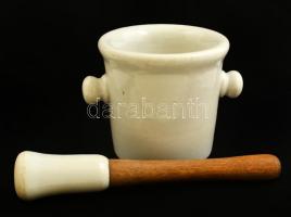 Drasche porcelán patika mozsár törővel, jelzett, kopásnyomokkal, m: 11 cm, d: 11,5 cm, h: 22 cm