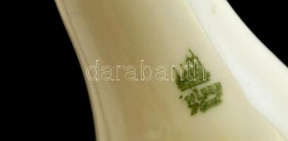 Zsolnay porcelán patika mozsár, törővel, jelzett, kopásnyomokkal, d: 15 cm, m: 6,5 cm, h: 10,5 cm