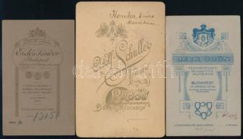 cca 1900-1914 3 db keményhátú műtermi fotó, különböző műtermekből, 10x6,5 és 12x8 cm közötti méretek...