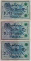 Német Birodalom 1908. 100M (7x) zöld pecsét T:III- tűly.
German Empire 1908. 100 Mark (7x) green se...