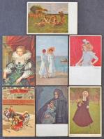 100 db régi motívumlap, művészlapok, üdvözlőlapok / 100 pre-1945 motive cards, art postcards, paintings, greeting cards