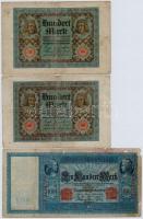 Német Birodalom 1910. 100M piros pecsét + 1915. 20M + Weimari Köztársaság 1920. 2M piros pecsét + 10...