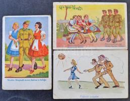 80 db régi és modern motívumlap, üdvözlőlapok, katonai humor, szignós lapok / 80 pre-1945 and modern motive cards, greeting cards, military, humorous, signed cards