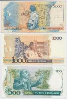 Brazília 1986. 500C + 1989. 1000C "1 Cruzado Novo" felülbélyegzéssel + 5000C "5 Cruza...