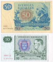 Svédország 1989. 50K + 1990. 10K T:III- szakadás Sweden 1989. 50 Kronor + 1990. 10 Kronor C:VG tear Krause 52, 53