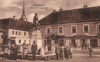 Érsekújvár, Nové Zámky; Kossuth Lajos tér, Kossuth-szobor, Hangos István temetkezési vállalata, üzlet / square, statue, shop, funeral company