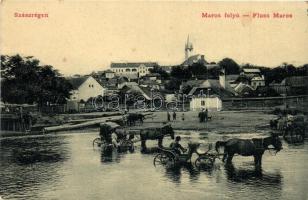 Szászrégen, Reghin; Maros folyó. Hübner Ignác kiadása / Mures river