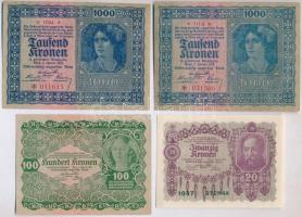 Ausztria 1922. 20K + 100K + 1000K (2x) T:I-,III- Austria 1922. 20 Kronen + 100 Kronen + 1000 Kronen (2x) C:AU,VG Krause 76, 77, 78