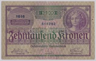 Ausztria 1924. 10.000K T:III- kis szakadás Austria 1924. 10.000 Kronen C:VG small tear Krause 85