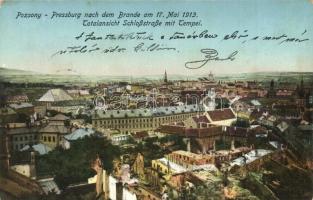 1913 Pozsony, Pressburg, Bratislava; Nach dem grossen Brande / A nagy tűzvész után / the city after the great fire (EK)