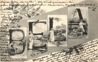 Béla üdvözlőlap / Name greeting card. floral Art Nouveau (kis szakadás / small tear)