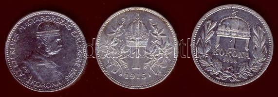 1896. 1K Ag "Millenium" + 1915. 1K Ag + Ausztria 1915. 1K Ag T:2