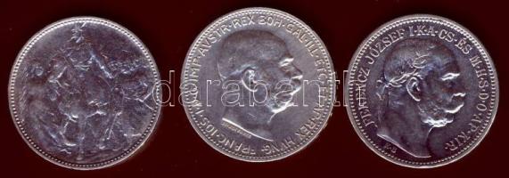 1896. 1K Ag "Millenium" + 1915. 1K Ag + Ausztria 1915. 1K Ag T:2