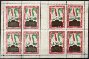 1936 Budapesti Turista Egyesület sorszámozott országzászló ívközéprészes ksiív 8 bélyeggel (papírelvékonyodás)