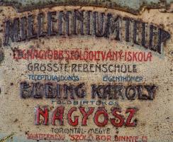 1910 Nagyősz (Bánság) Millennium Telep szőlőoltvány iskola fém reklám tábla, dombornyomott, kissé ko...