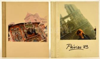 1983 Párizs, fotókönyv makett, vintage fényképekből, a magyar fotóművészet avantgard korszakából, 38 db eredeti fénykép, jelzés nélkül, 23x18 cm-es fotópapíron, 16x16 cm-es képek, vastag kartonlapra kasírozva, a gerinc két részben összefűzve
