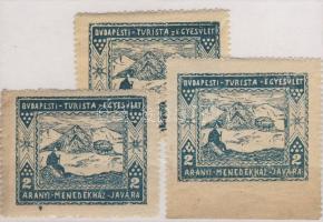 1936 Budapesti Turista Egyesület 3db 2f segélybélyeg az Arányi menedékház javára